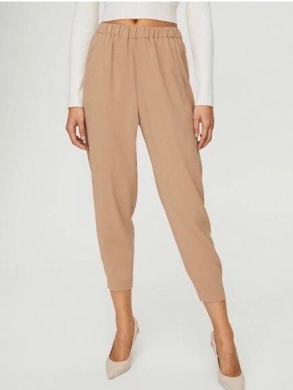 Aritzia Babaton Dexter Pants Joggers High Rise Ankle Pull On Blush Tan Medium